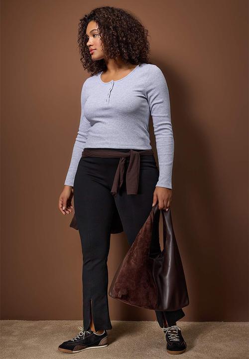 Trendyol - Plus Camisole Knitted Blouse - Grey Melange