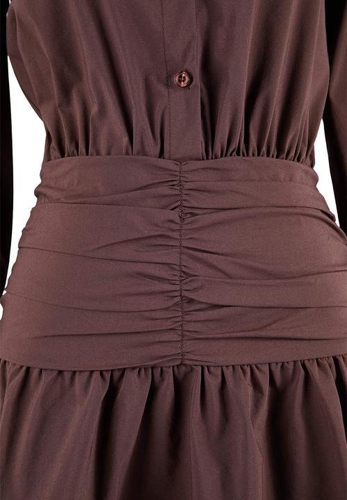 Trendyol - Waist Detail Mini Poplin Woven Dress - Dark Brown