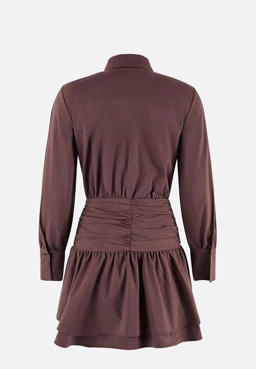 Trendyol - Waist Detail Mini Poplin Woven Dress - Dark Brown