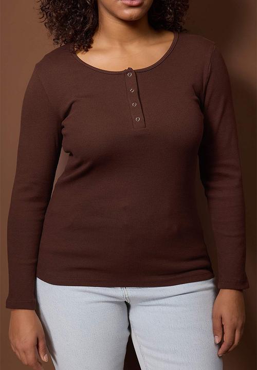 Trendyol - Plus Ribbed Knit Knitted Blouse - Dark Brown