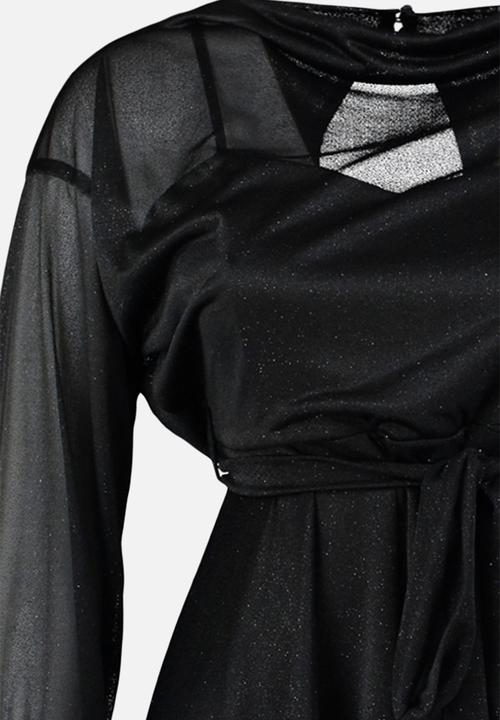 Trendyol - Plus Open Waist/Skater Silvery Mini Knitted Dress - Black