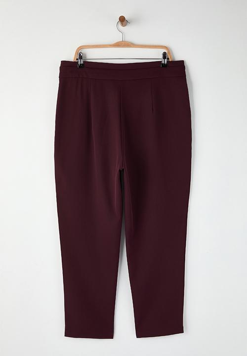 Trendyol - Plus Waist Adjustable Belt Woven Fabric Pants - Plum