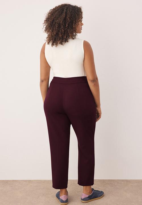 Trendyol - Plus Waist Adjustable Belt Woven Fabric Pants - Plum
