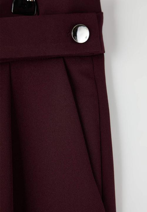 Trendyol - Plus Waist Adjustable Belt Woven Fabric Pants - Plum