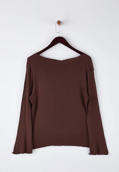 Trendyol - Plus Soft Fabric Ribbed Detail Spanish Sleeve Knitted Blouse - Brown