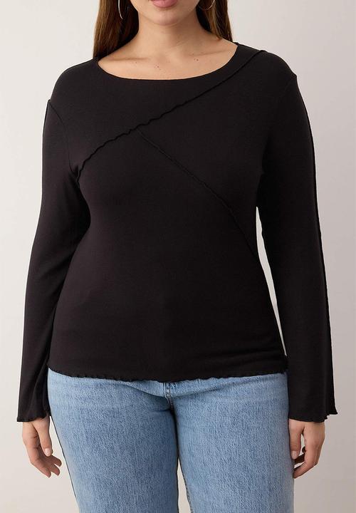 Trendyol - Plus Soft Fabric Ribbed Detail Spanish Sleeve Knitted Blouse - Black
