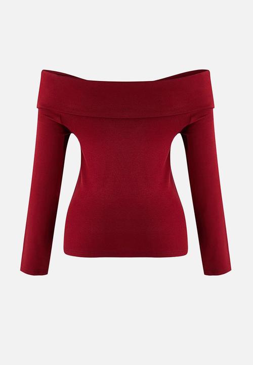 Trendyol - Plus Viscose Soft Fabric Bodycon Carmen Collar Knitted Blouse - Red
