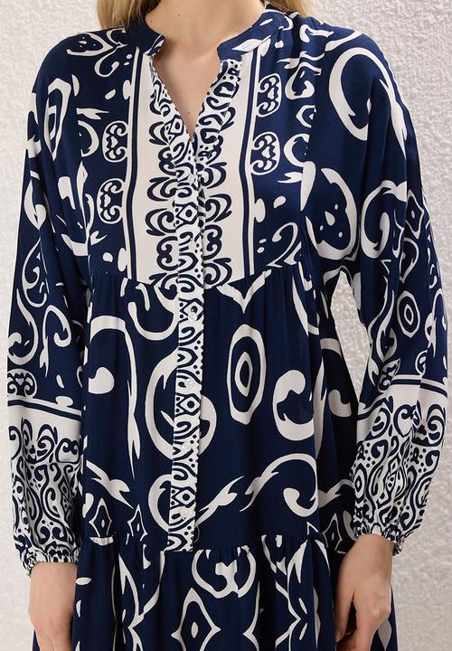 Trendyol - Patterned Viscose Woven Dress - Indigo