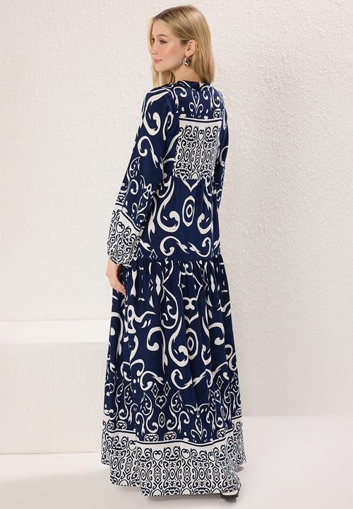 Trendyol - Patterned Viscose Woven Dress - Indigo