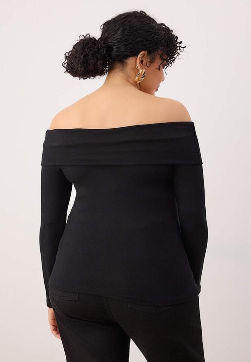 Trendyol - Plus Viscose Soft Fabric Bodycon Carmen Collar Knitted Blouse - Black