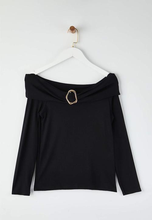 Trendyol - Plus Viscose Soft Fabric Bodycon Carmen Collar Knitted Blouse - Black