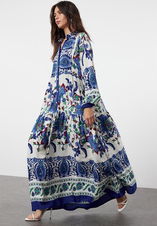 Trendyol - Floral Viscose Woven Dress - Blue