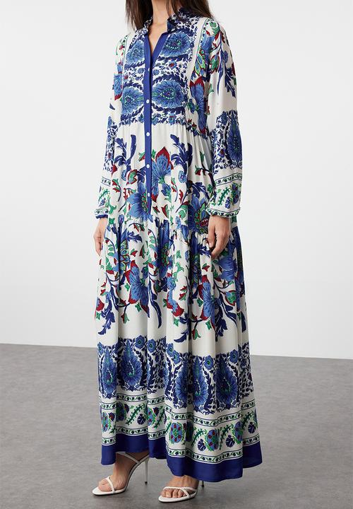 Trendyol - Floral Viscose Woven Dress - Blue