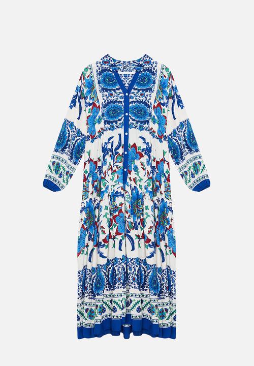 Trendyol - Floral Viscose Woven Dress - Blue