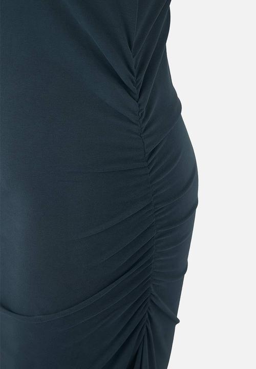 Trendyol - Plus Double Breasted Collar Side Gathered Knitted Dress - Petrol
