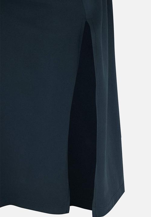 Trendyol - Plus Double Breasted Collar Side Gathered Knitted Dress - Petrol