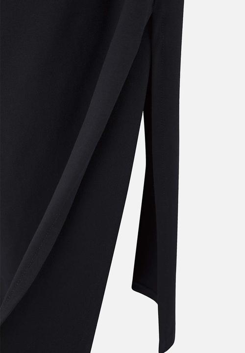 Trendyol - Plus Double Breasted Collar Side Gathered Knitted Maxi Dress - Black