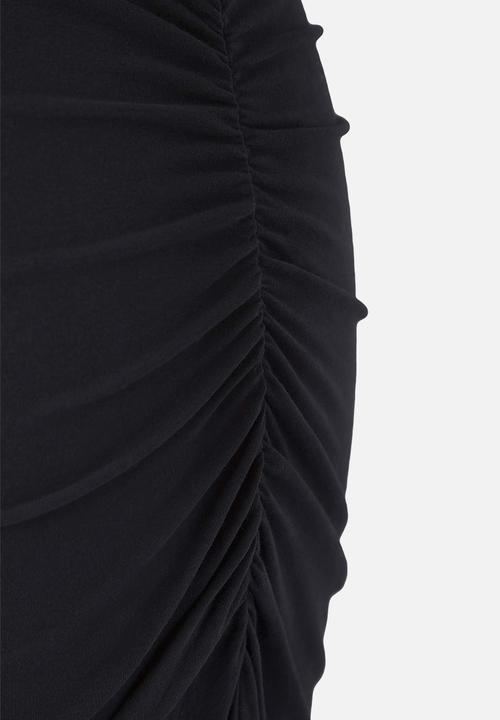 Trendyol - Plus Double Breasted Collar Side Gathered Knitted Maxi Dress - Black