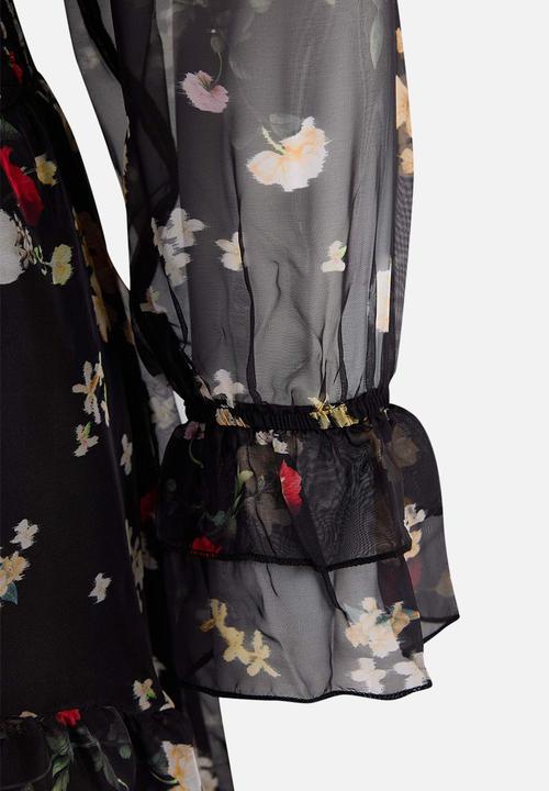 Trendyol - Plus Halter Shawl Pattern Chiffon Woven Winter Dress - Black