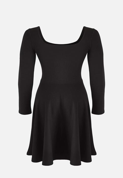 Trendyol - Plus Square Collar Skater Mini Knitted Dress - Black