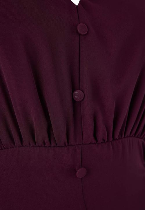 Trendyol - Plus Eyelet Detailed Buttoned Lined Chiffon Woven Dress - Plum