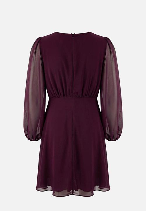 Trendyol - Plus Eyelet Detailed Buttoned Lined Chiffon Woven Dress - Plum