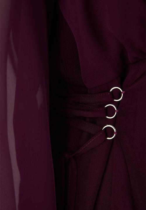 Trendyol - Plus Eyelet Detailed Buttoned Lined Chiffon Woven Dress - Plum