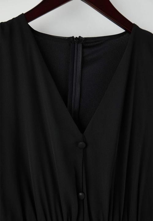 Trendyol - Plus Eyelet Detail Button Lined Chiffon Woven Dress - Black