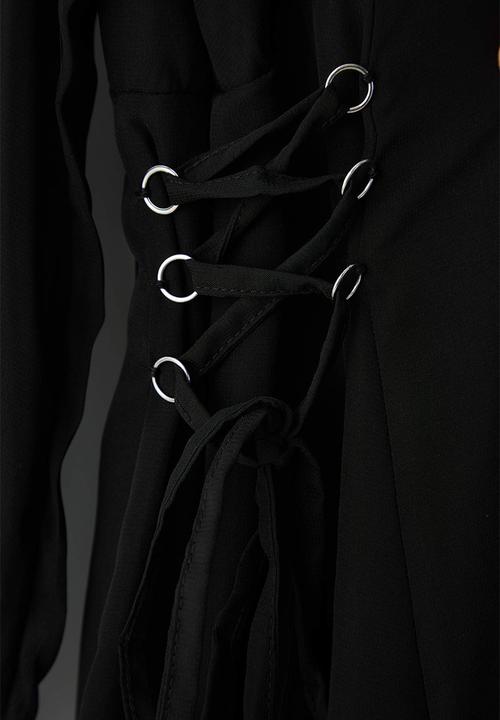 Trendyol - Plus Eyelet Detail Button Lined Chiffon Woven Dress - Black