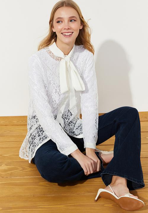 Trendyol - Embroidery Lace Stylish Woven Shirt - White