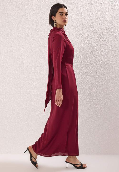 Trendyol - Cape Detailed Woven Dress - Burgundy