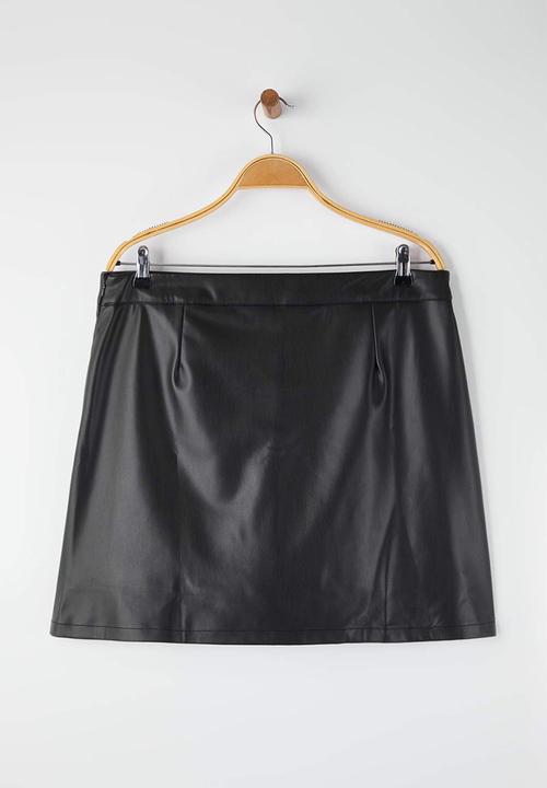 Trendyol - Plus Faux Leather Mini Zipper Detail Winter Woven Skirt - Black