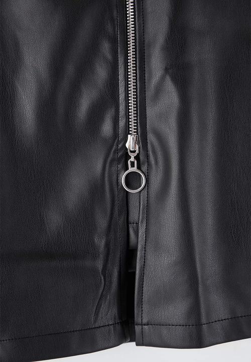 Trendyol - Plus Faux Leather Mini Zipper Detail Winter Woven Skirt - Black
