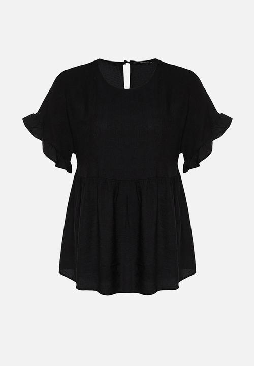 Trendyol - Plus Flounce Woven Blouse - Black