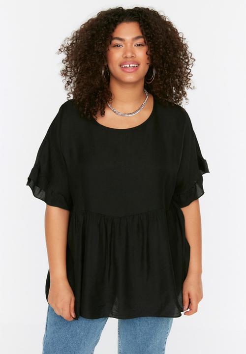Trendyol - Plus Flounce Woven Blouse - Black