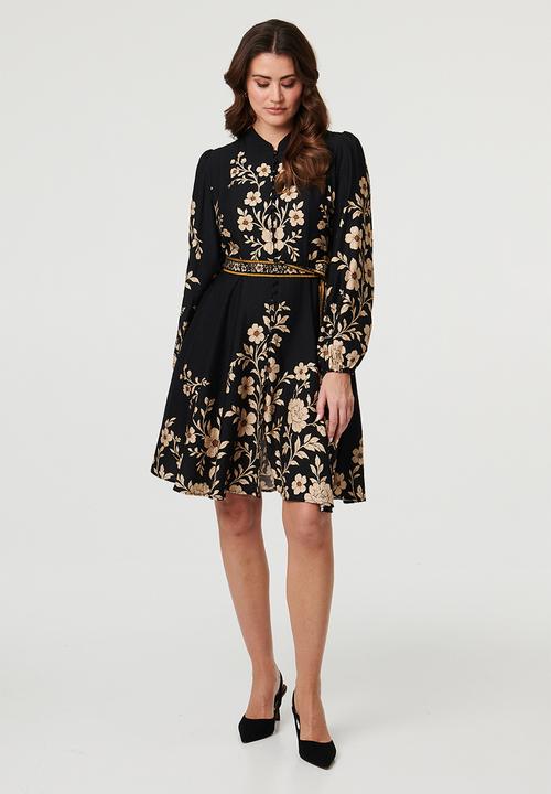 Stella Morgan - Long Sleeve Button Through Midi Dress With Tie Belt - Floral