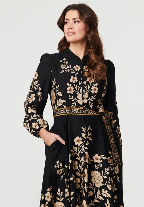 Stella Morgan - Long Sleeve Button Through Midi Dress With Tie Belt - Floral