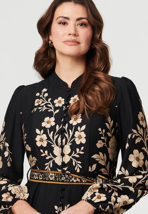 Stella Morgan - Long Sleeve Button Through Midi Dress With Tie Belt - Floral
