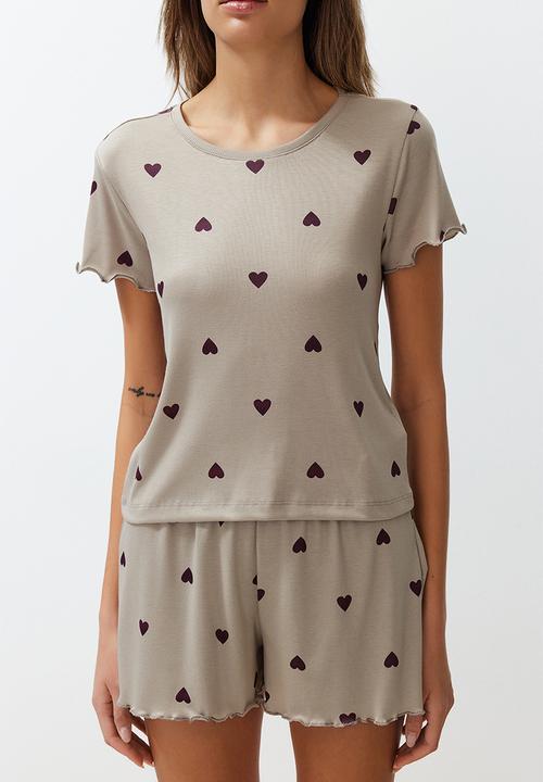 Trendyol - Heart slogan printed pajamas set - mint
