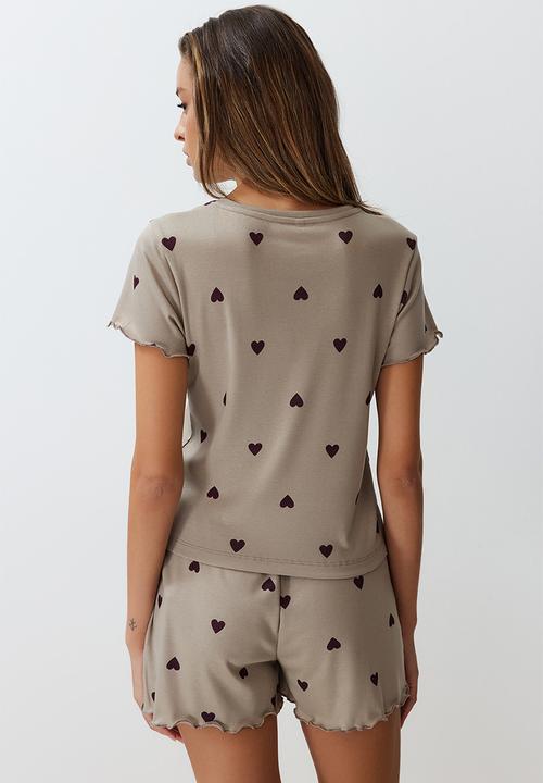 Trendyol - Heart slogan printed pajamas set - mint