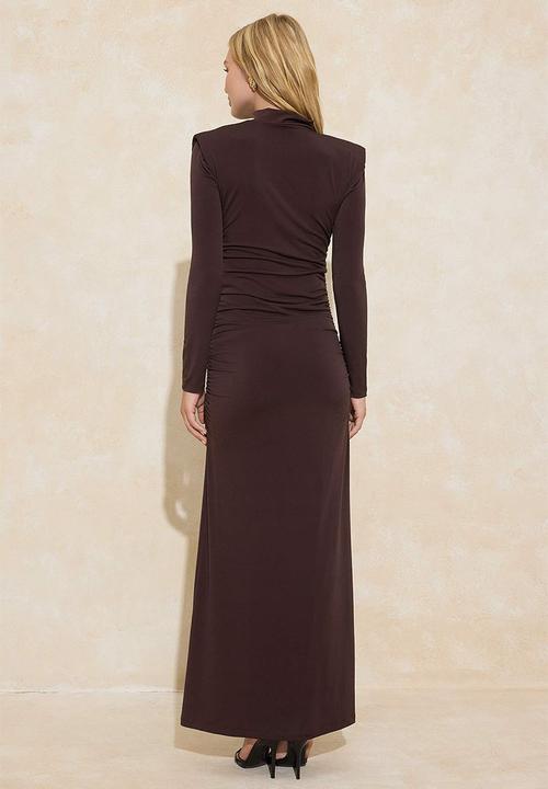 Trendyol - Shoulder Detail Sandy Knitted Dress - Brown