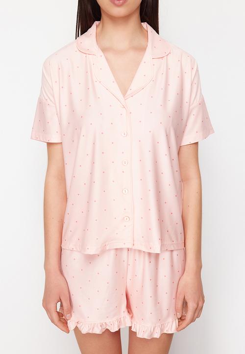 Trendyol - Knitted pajama set with polka dot - salmon
