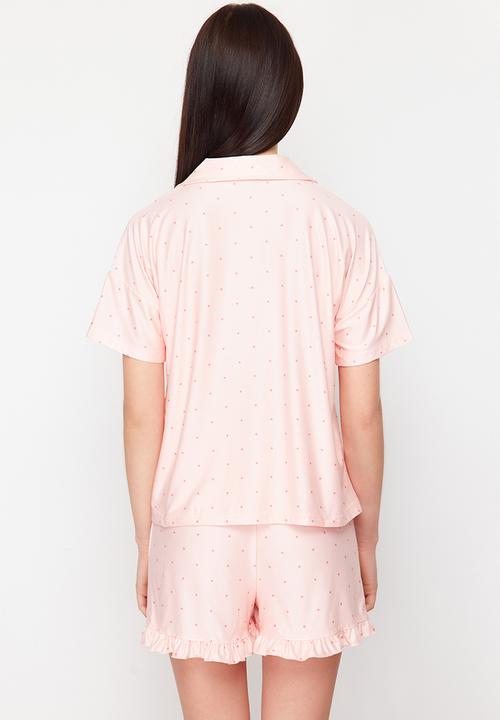 Trendyol - Knitted pajama set with polka dot - salmon
