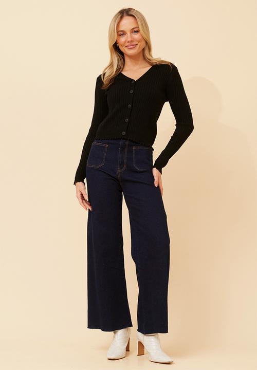 Stella Morgan - Lettuce Trim Cardigan -  Black