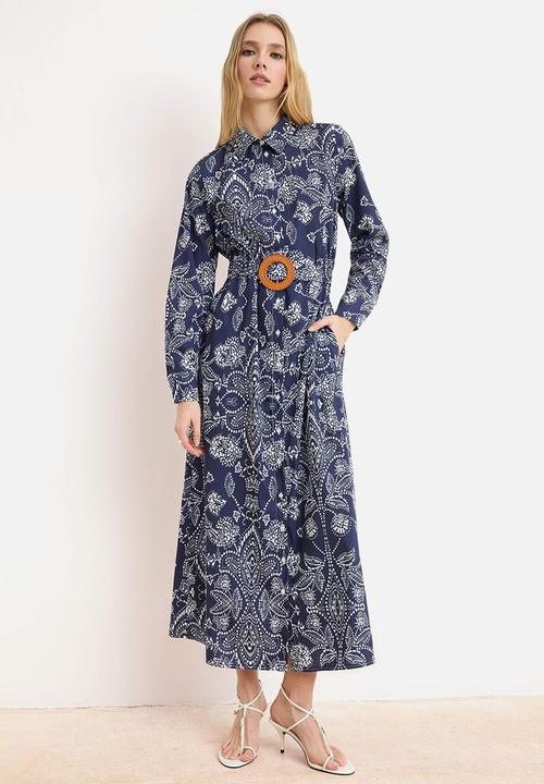 Trendyol - Woven Terrycotton Dress - Navy Blue