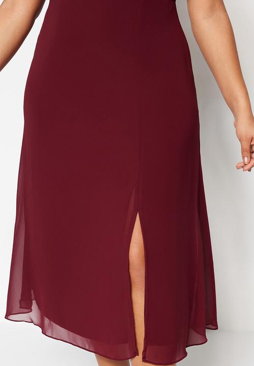 Trendyol - Plus Woven Slit Dress - Burgundy