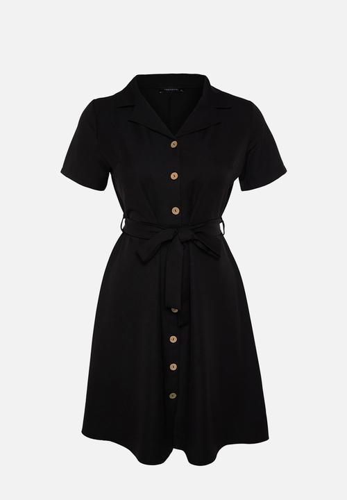 Trendyol - Plus Midi Shirt Dress Belted and Buttoned - Black