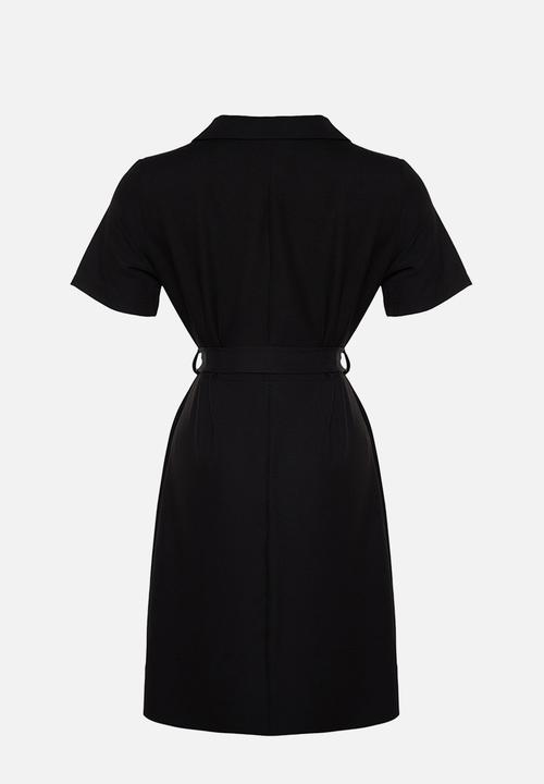 Trendyol - Plus Midi Shirt Dress Belted and Buttoned - Black