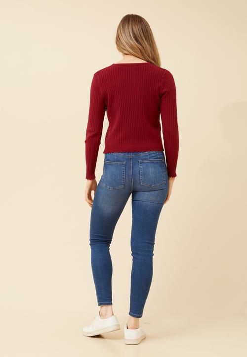 Stella Morgan - Lettuce Trim Cardigan -  Red