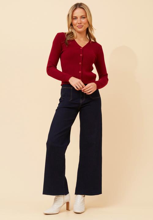 Stella Morgan - Lettuce Trim Cardigan -  Red